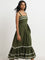 LOV Olive Embroidered Tiered Cotton Dress with Belt