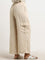 LOV Beige Flared Mid-Rise Blended Linen Pants