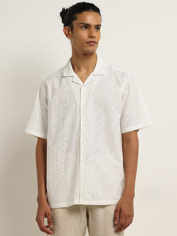 ETA Off-White Paisley Embroidered Relaxed-Fit Cotton Shirt