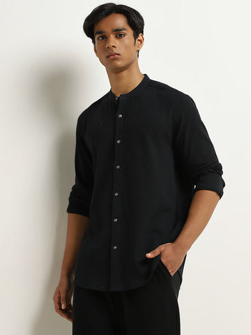 ETA Black Textured Resort-Fit Cotton Shirt