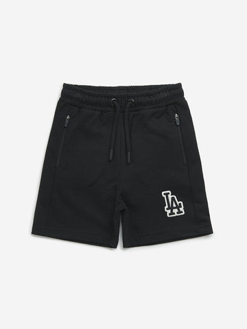 HOP Kids Black Text Design Mid-Rise Cotton Shorts