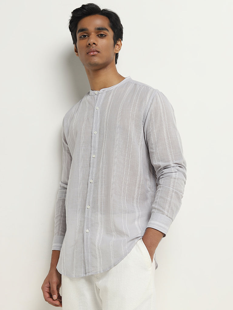 ETA Grey Striped Resort-Fit Cotton Shirt