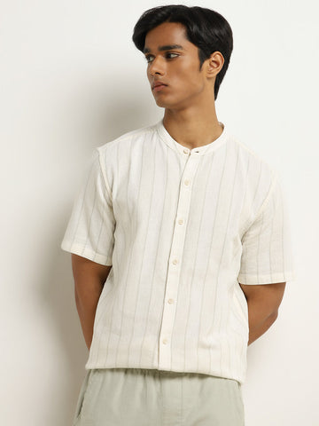 ETA Off-White Pinstripe Knitted Resort-Fit Cotton Shirt