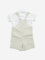 HOP Baby Beige Pinstriped Dungaree with T-Shirt Set