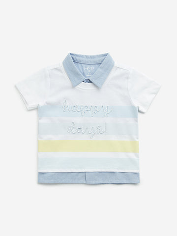 HOP Baby Multicolour Striped Collared Cotton T-Shirt