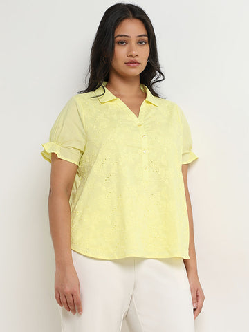 Gia Yellow Floral Embroidered Cotton Blouse
