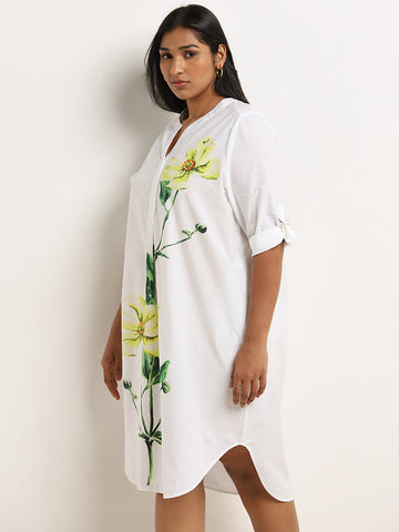 Gia White Floral Printed Straight Cotton Dress