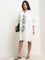 Gia White Crinkle Textured Embroidered Straight Cotton Dress