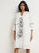 Gia White Crinkle Textured Embroidered Straight Cotton Dress