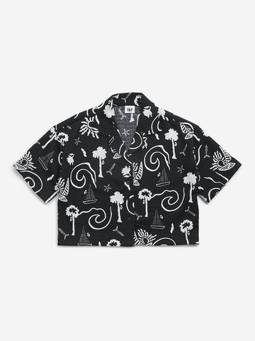 Y&F Kids Black Tropical-Inspired Cotton Shirt