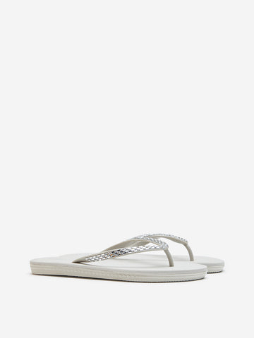 LUNA BLU Light Grey Diamante Detailed Flip-Flop