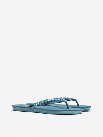 LUNA BLU Dark Green Embellished Flip-Flop