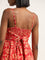 Nuon Red Floral Printed A-Line Blended Linen Dress