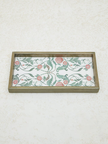 Westside Home Dark Green Floral Design Enamel Tray