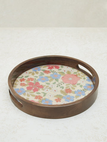 Westside Home Multicolour Floral Printed Wooden Circular Tray