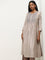 Zuba Taupe Mirror-Work Embroidered A-Line Kurta