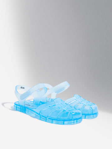 Yellow Light Blue Vinyl Multi-Strap Sandals