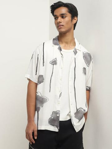 Nuon Off-White Floral Printed Relaxed-Fit Shirt