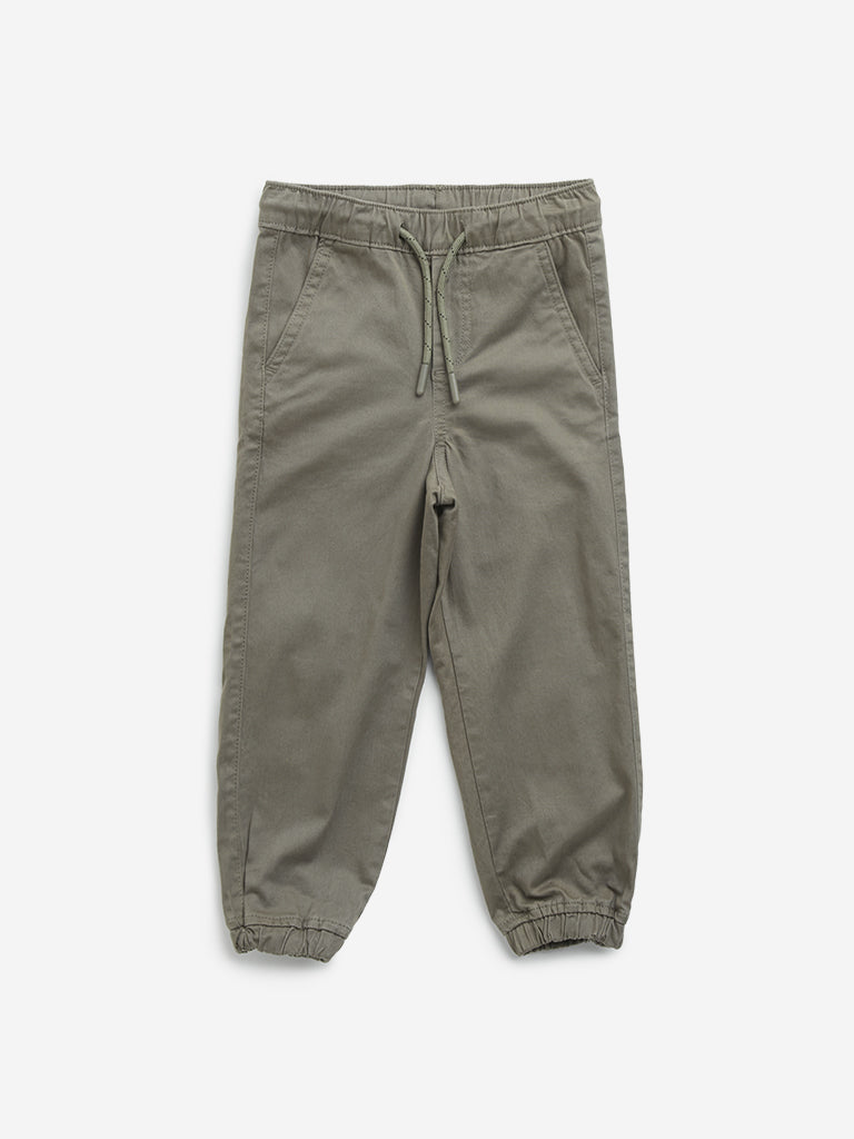 HOP Kids Olive Mid-Rise Cotton Blend Joggers