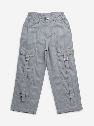 Y&F Kids Grey Cargo-Style High-Rise Cotton Trousers