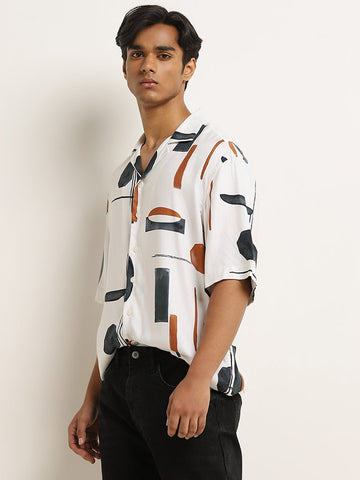 Nuon Off-White Abstract Printed Relaxed-Fit Shirt