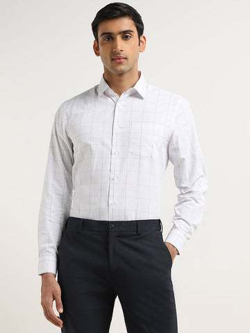 WES Formals White Checks Printed Slim-Fit Shirt