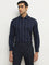 WES Formals Navy Striped Slim-Fit Cotton Shirt