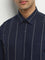 WES Formals Navy Striped Slim-Fit Cotton Shirt