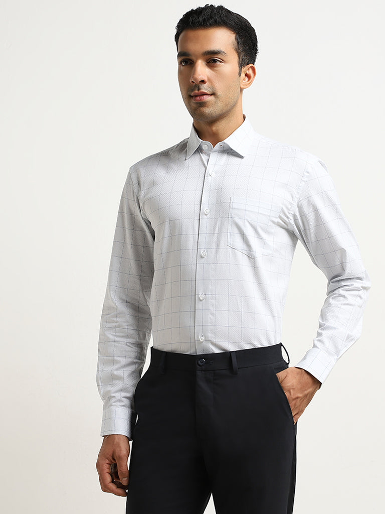 WES Formals Light Blue Checks Design Relaxed-Fit Cotton Shirt