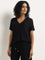 Wunderlove Black Ribbed Textured Henley Top