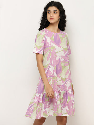 Bombay Paisley Lilac Printed Drop-Waist Cotton Dress