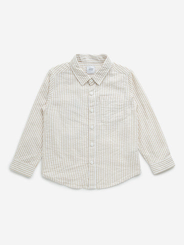 HOP Kids Beige Striped Seersucker Cotton Shirt