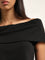 Nuon Black Ribbed Texture Off-Shoulder Top