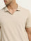 WES Casuals Beige Knitted Relaxed-Fit Cotton Polo T-Shirt