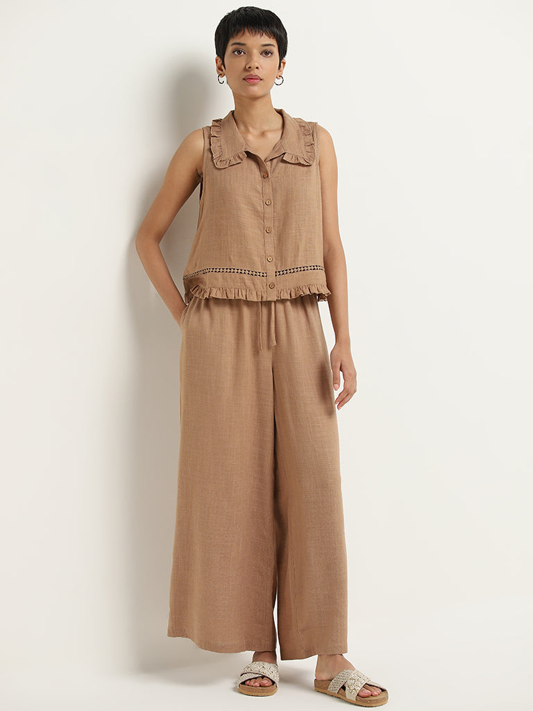 LOV Dark Beige High-Rise Flared Pants