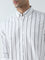 WES Casuals White Stripe Printed Slim-Fit Cotton Shirt