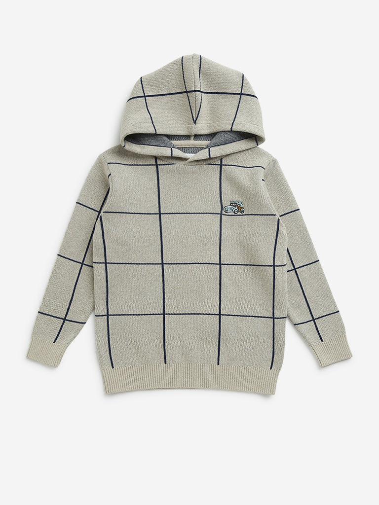 HOP Kids Taupe Checkered Hoodie