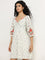 Bombay Paisley Off-White Embroidered A-Line Cotton Dress