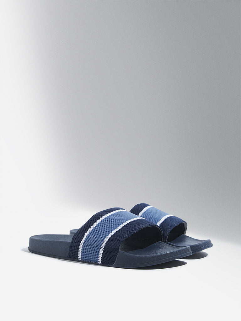 SOLEPLAY Navy Striped Design Knitted Slides