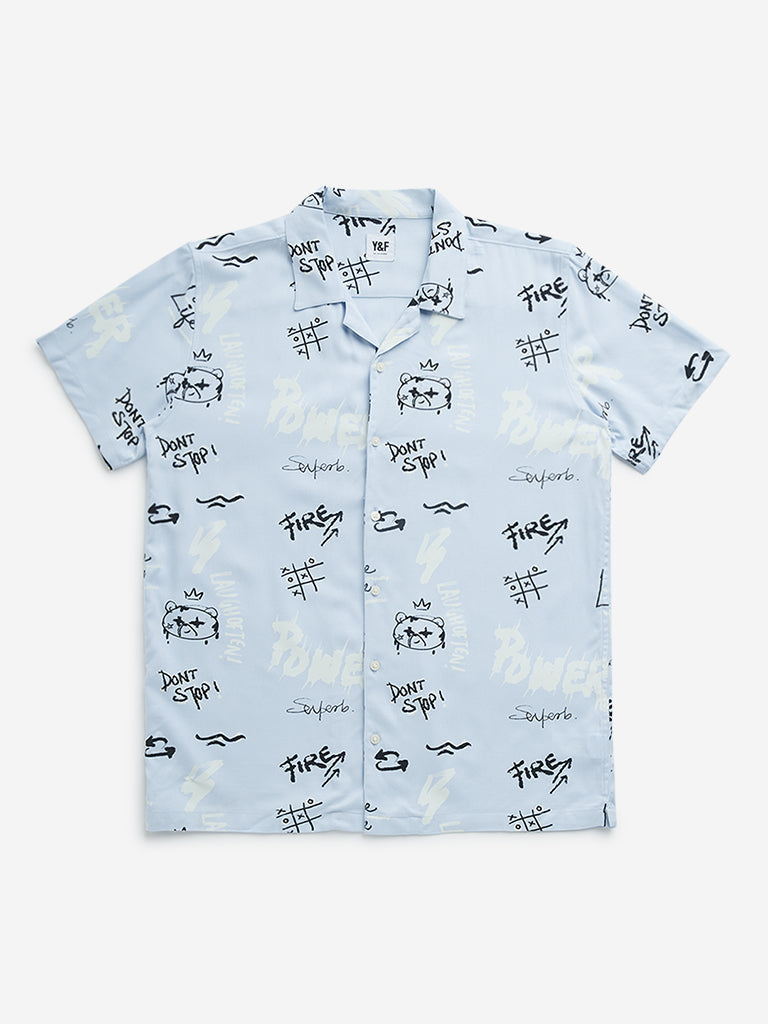 Y&F Kids Blue Abstract Design Resort-Fit Shirt