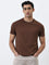 WES Casuals Brown Solid Slim-Fit Cotton T-Shirt