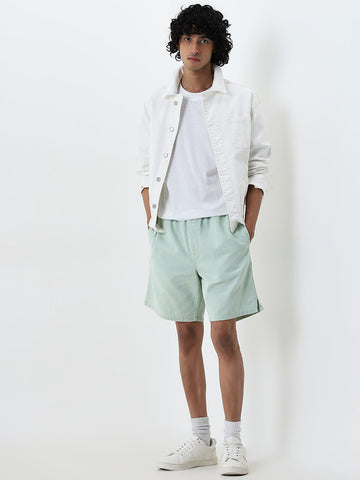 Nuon Mint Solid Relaxed-Fit Mid-Rise Cotton Blend Shorts