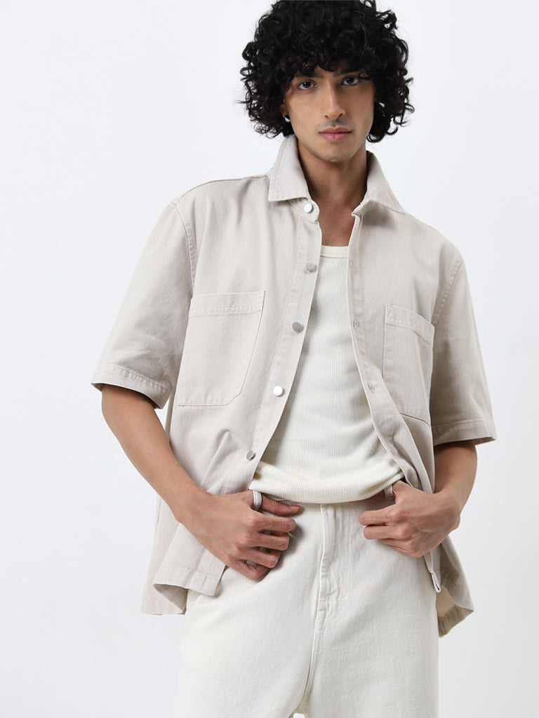 Nuon Beige Relaxed-Fit Cotton Shirt