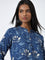 Utsa Indigo Leaf Printed A-Line Kurta