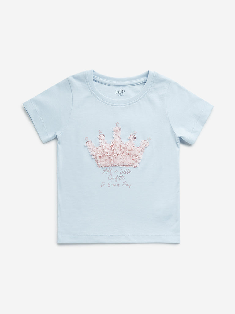 HOP Kids Light Blue Crown Applique-Detailed Cotton T-Shirt