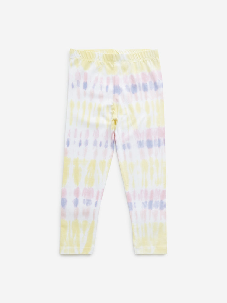 HOP Kids Multicolour Tie-Dye Cotton Blend Mid-Rise Leggings