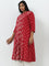 Diza Red Jamdani Printed A-Line Cotton Kurta