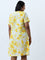 Gia Yellow Floral Printed Straight Cotton Blend Dress