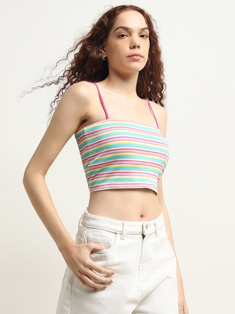 Nuon Multicolour Striped Knitted Cotton Blend Top