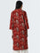 Utsa Red Floral Printed Straight Cotton Kurta